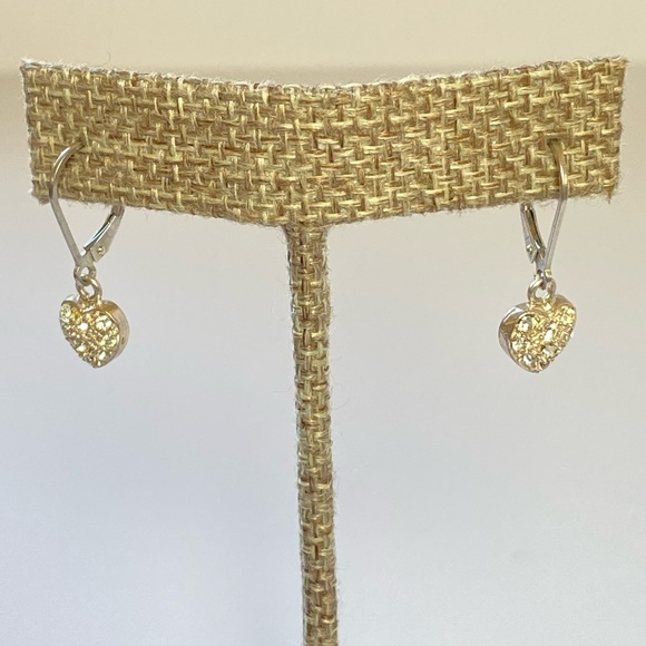 Marsala 925 Dainty Silver Dangling Heart Rhinestone Open Back Leverback Earrings - Picture 1 of 9